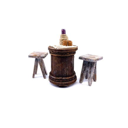 Tavern table with 2 stools for 10/11/12/13 cm figurines