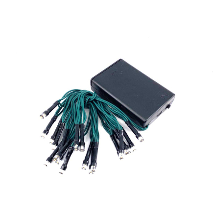 String of 20 warm white LEDs powered by batteries