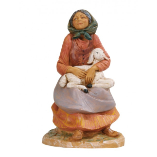 Seated woman with lamb, 30 cm - Fontanini statue