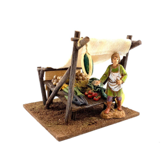 Fruit seller's stall with awning for 10 cm nativity scene figurines