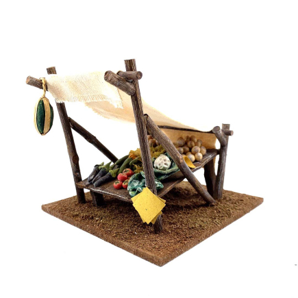 Fruit seller's stall with awning for 10 cm nativity scene figurines