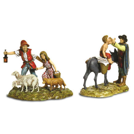 Group with 2 figures and animals, 10 cm - Landi Moranduzzo figurines