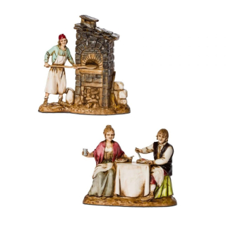 Two scenes: Baker and Diners, 8 cm - Landi Moranduzzo figurines