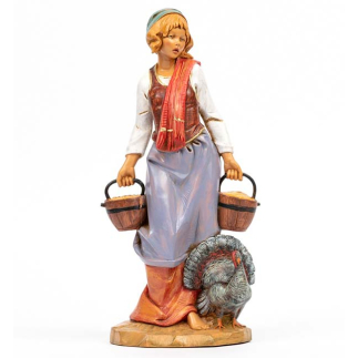 Woman with buckets and turkey, 30 cm - Fontanini statues