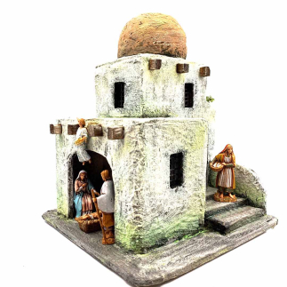 Double house with stairs for Palestinian nativity scene - 6/6.5 cm figurines