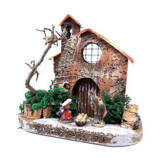Church facade with 3 cm nativity scene (detachable)