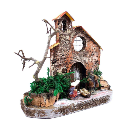 Church facade with 3 cm nativity scene (detachable)