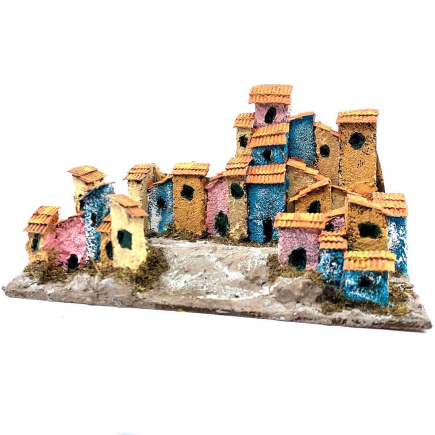 Group of small houses for nativity scenes made of cork