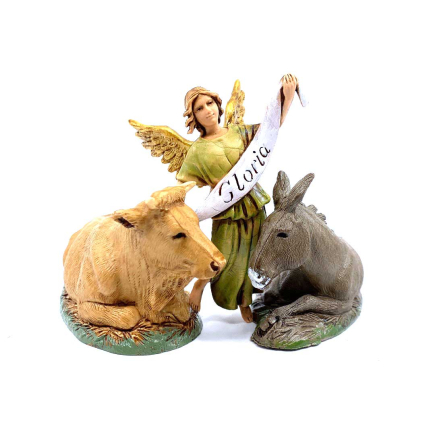 Ox, Little Donkey and Angel 10 cm - Arabic style - Landi Moranduzzo Figurines