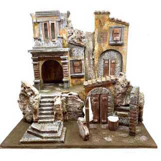 Nativity village with lights for 10 cm figurines