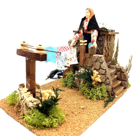 Woman hanging laundry in motion