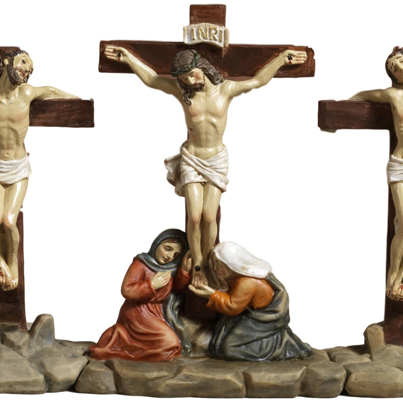Crocifisso In Legno Di Faggio Con Gesù – Statua Da Tavolo Barocca 6x10,5 Cm – Arredo Sacro Cristiano Per Casa, Regalo Per Battesimo, Comunione, Natale