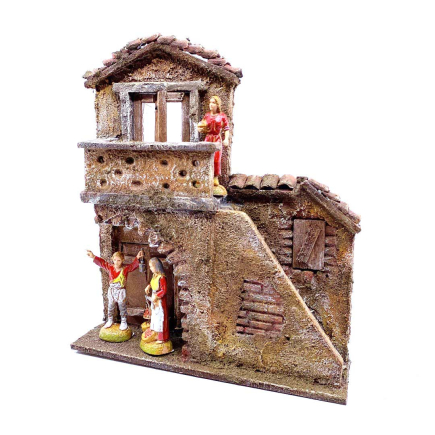 Two-story house facade for 6 cm nativity figurines
