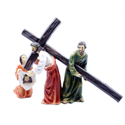 Jesus with the cross, Veronica and the Samaritan - Set of 3 statues - Easter - 12-13 cm series