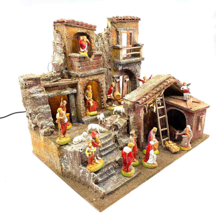 Nativity village with stable for 6 cm figurines