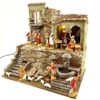 Nativity village with fountain for 6 cm figurines