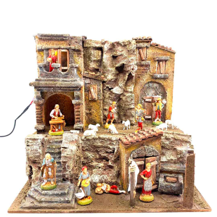 Nativity village with wash area for 6 cm figurines
