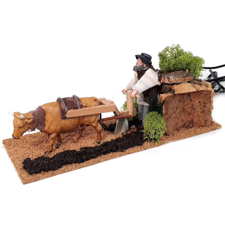 Man with Ox and moving plow for 12 cm nativity figurines