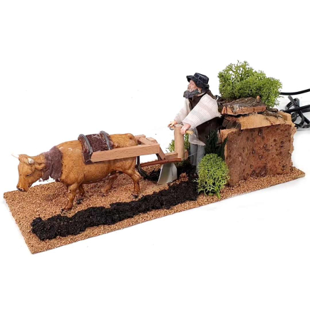 Man with Ox and moving plow for 12 cm nativity figurines