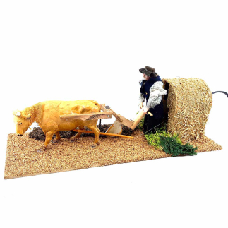 Man with Ox and moving plow for 12 cm nativity figurines