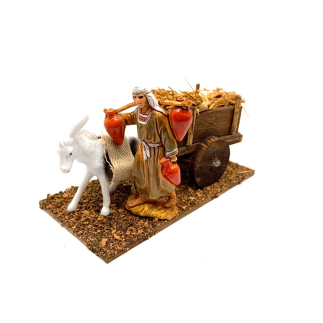 Medium cart with donkey and straw for 6–8 cm nativity figurines