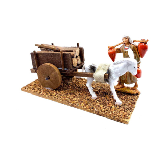 Medium cart with donkey and firewood for 6–8 cm nativity figurines