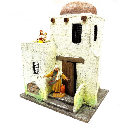 Palestinian nativity scene house with terrace - 10 cm figurines