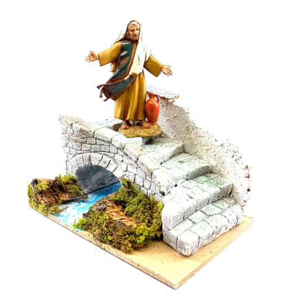 Plaster nativity scene bridge with staircase