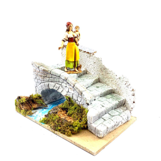 Plaster nativity scene bridge with staircase