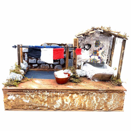 Washhouse with dripping laundry for nativity scenes - for 10-13 cm figurines