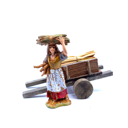 Cart with straw for nativity scenes for 8–12 cm figurines