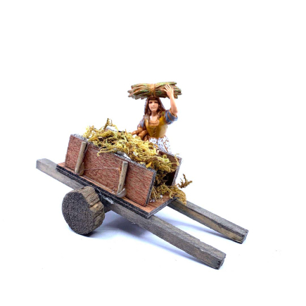 Cart with moss for nativity scenes for 8–12 cm figurines