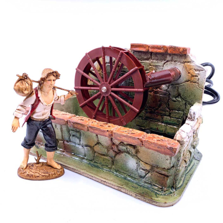 Stone-effect water mill for nativity scene with water pump - Arab style