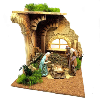 Nativity scene hut with ruins for 15 cm figurines