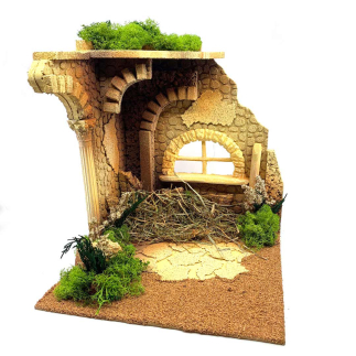 Nativity scene hut with ruins for 15 cm figurines