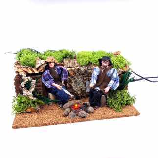 Two men around the fire in motion for 12 cm nativity figurines